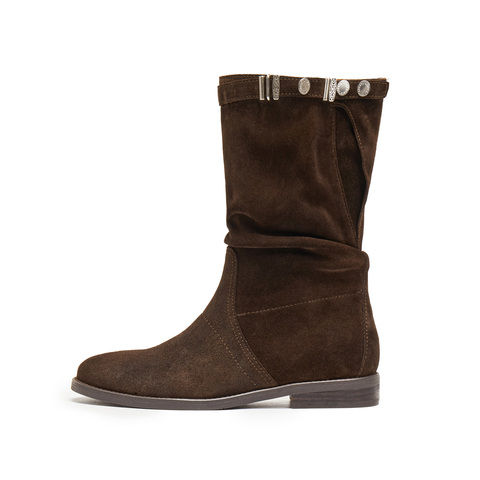 思加图2025冬季新款复古西部靴牛仔靴休闲靴中高靴女靴子EIL03DS5