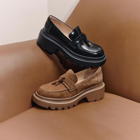 思加图2025秋季新款复古乐福鞋厚底增高一脚蹬单鞋女皮鞋H0423CA5