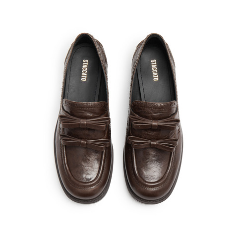 思加图2025秋季新款甜酷乐福鞋一脚蹬小皮鞋平底鞋女单鞋EHH07CM5