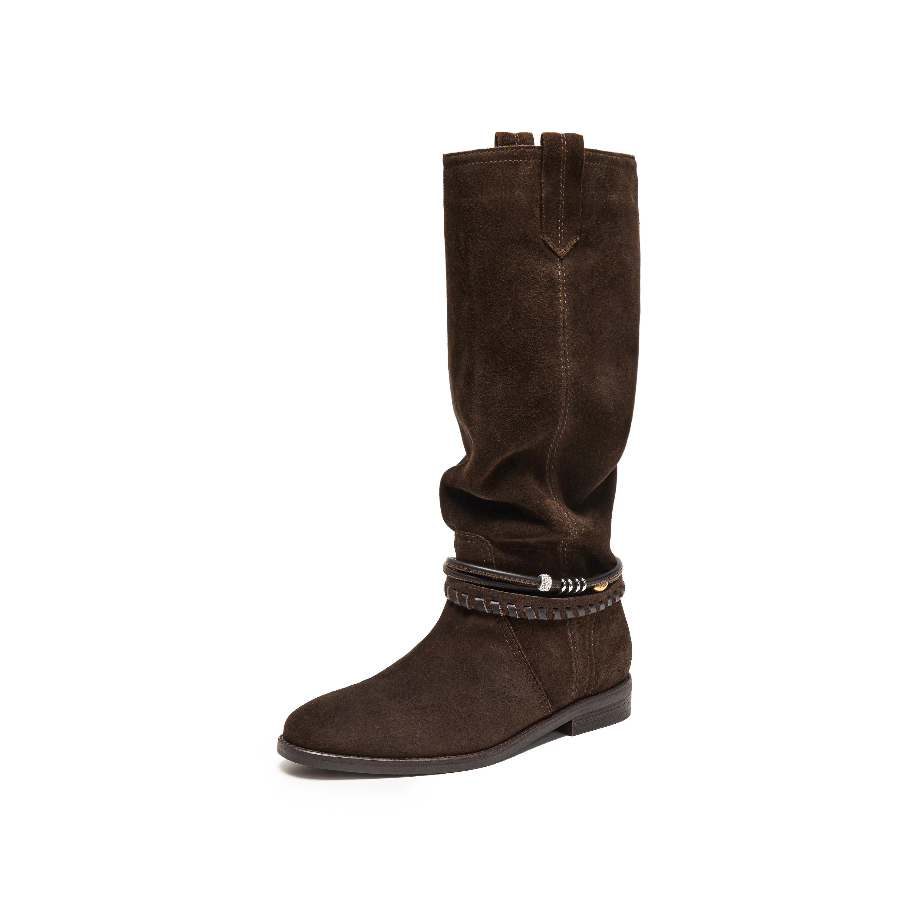 思加图2025冬季新款复古西部靴牛仔靴长筒靴高筒靴女靴子EIL02DG5