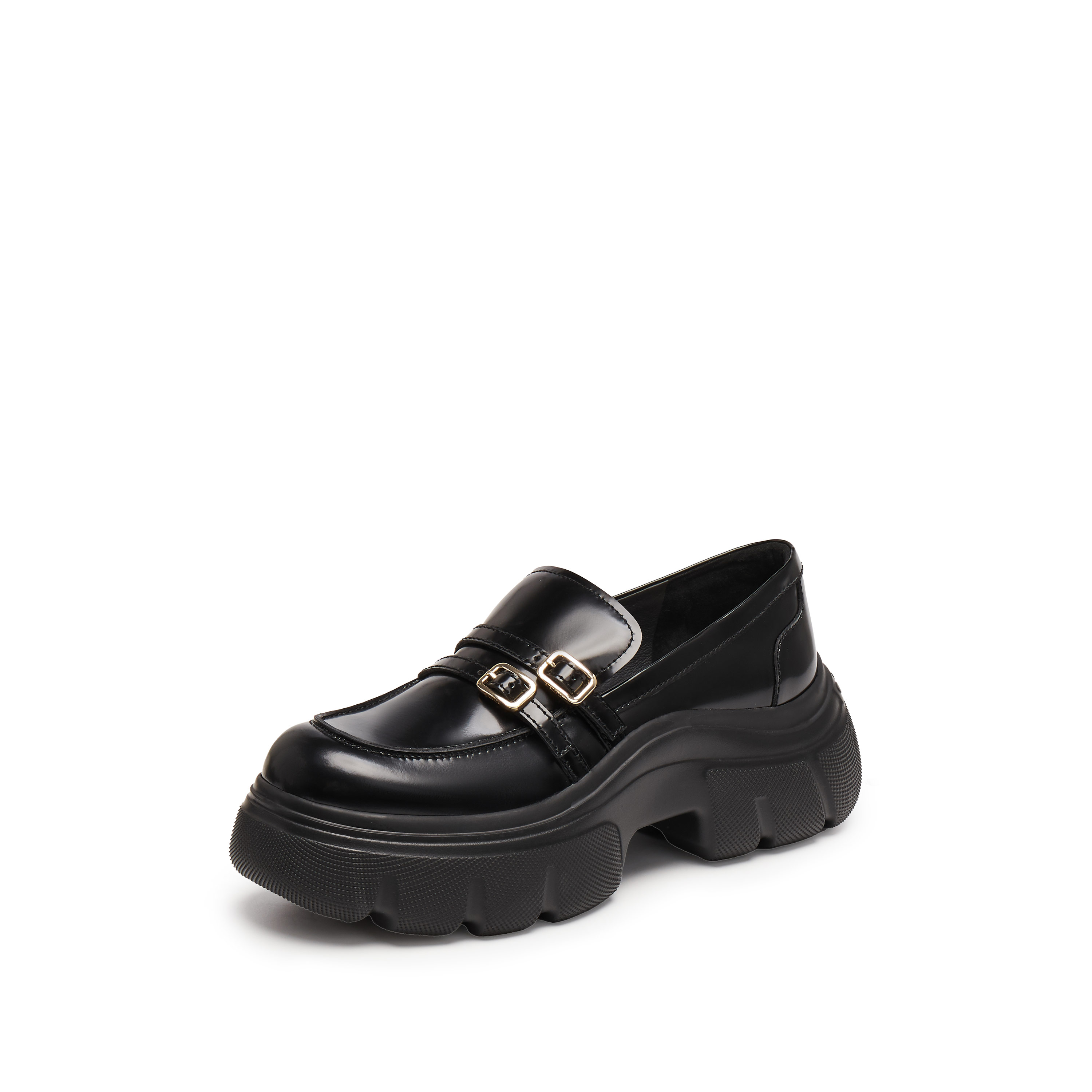 思加图2025秋季新款英伦风乐福鞋厚底增高小皮鞋一脚蹬女ESF22CA5