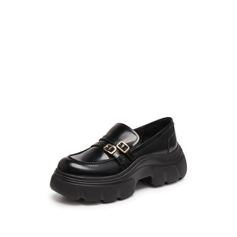 思加图2025秋季新款英伦风乐福鞋厚底增高小皮鞋一脚蹬女ESF22CA5