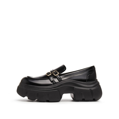 思加图2025秋季新款英伦风乐福鞋厚底增高小皮鞋一脚蹬女ESF22CA5