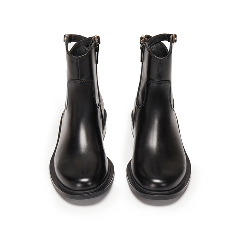 思加图2025冬季新款夜蝴蝶短靴时装靴粗跟黑色靴子女皮靴EAJ49DD5