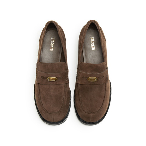 思加图2025秋季新款英伦风乐福鞋粗跟增高小皮鞋单鞋女皮鞋EGY02CA5