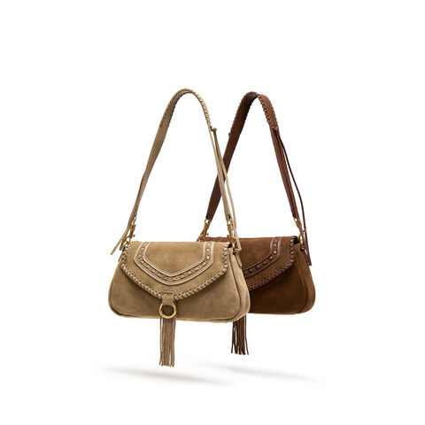 思加图2025冬季新款游牧包斜挎包流苏包单肩包复古背提包X8340DX5