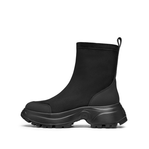 思加图2025冬季新款丝绒可可弹力靴厚底中靴瘦瘦靴女靴EFU29DZ5