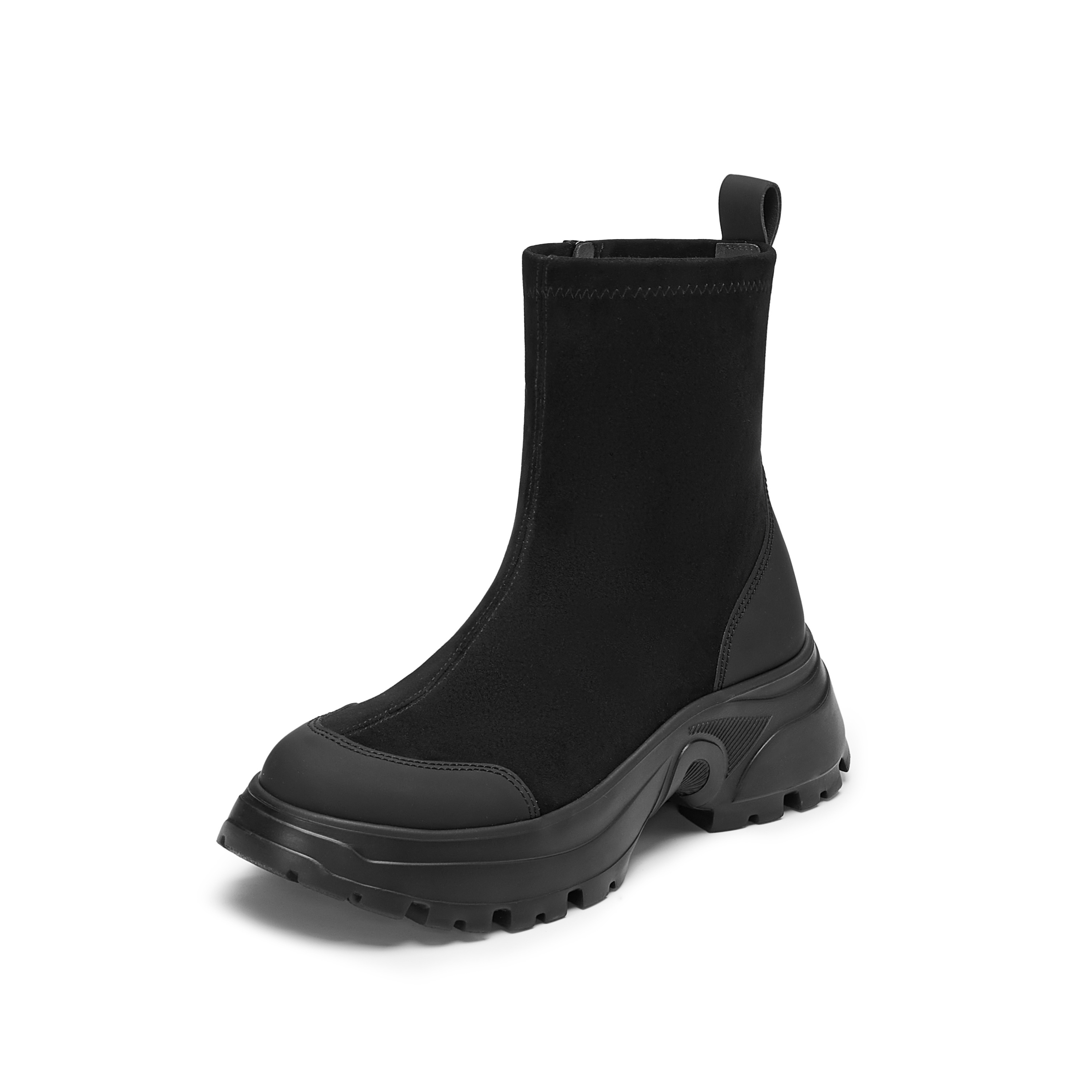 思加图2025冬季新款丝绒可可弹力靴厚底中靴瘦瘦靴女靴EFU29DZ5