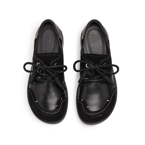 思加图2025秋季新款英伦复古牛津鞋小皮鞋粗跟黑色女单鞋J6926CM5