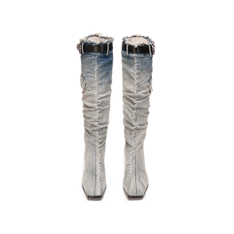 思加图2025冬季新款西部靴牛仔靴长靴时装靴高筒靴女靴子T3910DG5