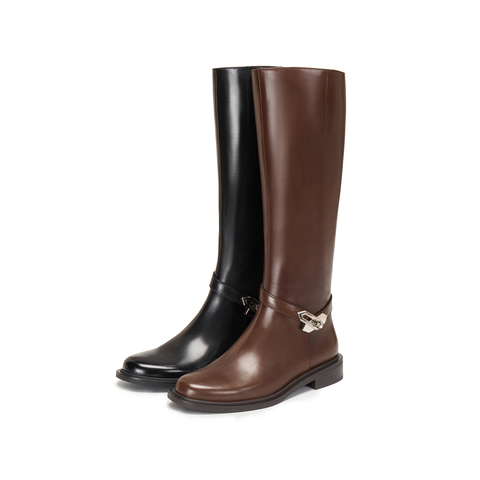 思加图2025冬季新款骑士乐章长靴高筒靴骑士靴粗跟女皮靴EAJ48DG5