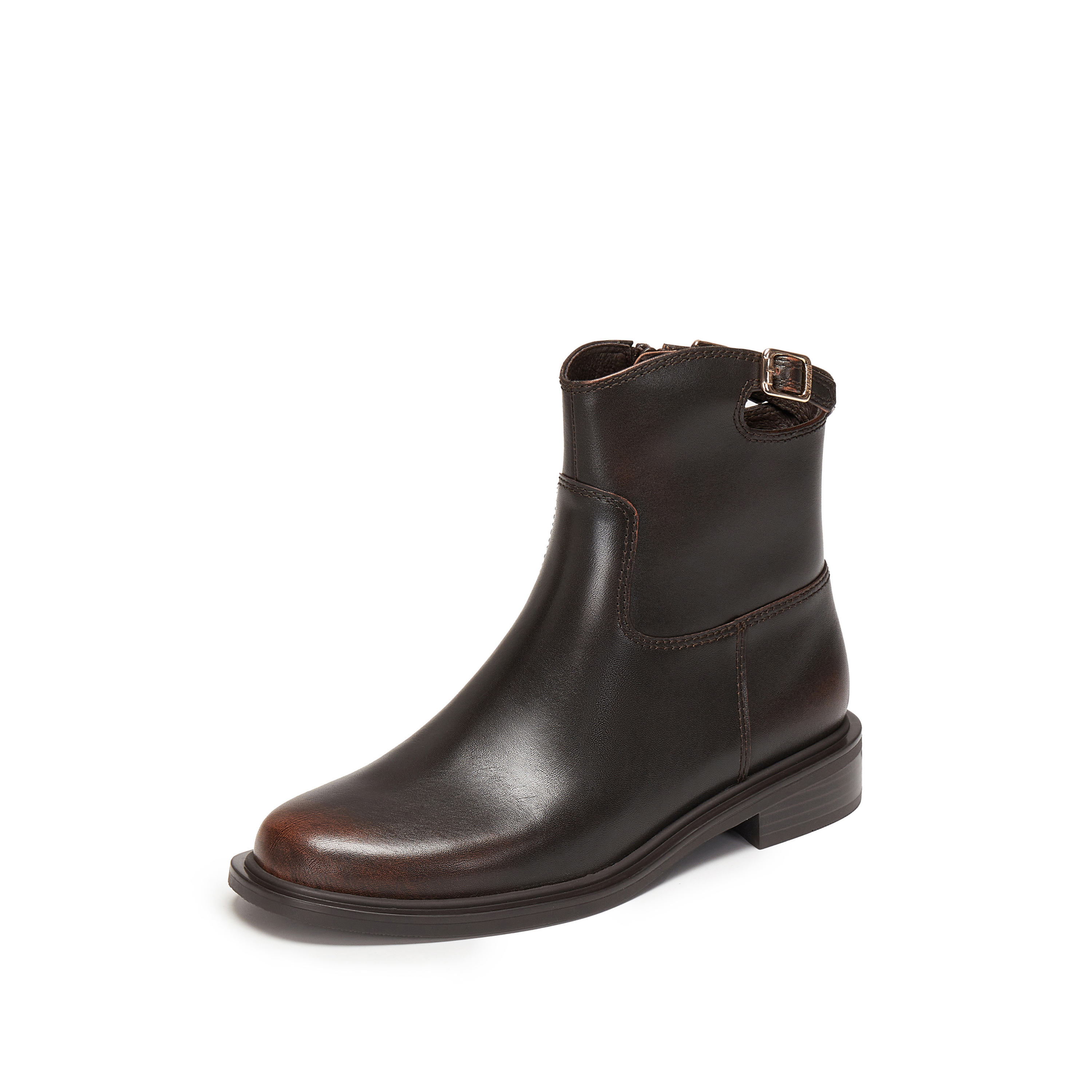 思加图2025冬季新款夜蝴蝶短靴时装靴粗跟黑色靴子女皮靴EAJ49DD5