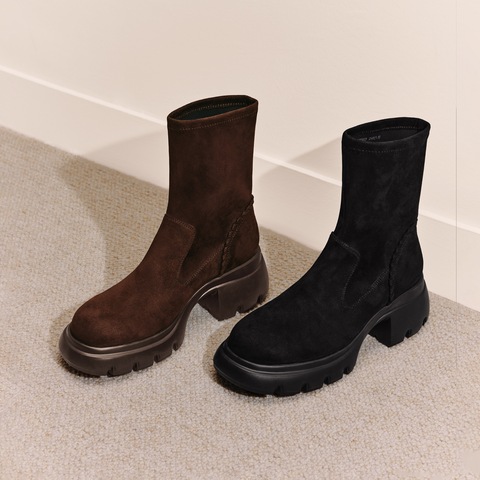 思加图2025冬季新款通勤弹力靴瘦瘦靴中靴厚底增高女靴子Y2563DZ5