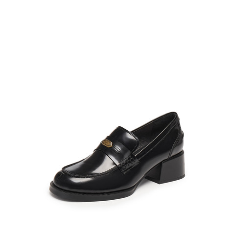 思加图2025秋季新款英伦风乐福鞋粗跟增高小皮鞋单鞋女鞋EGY02CA5