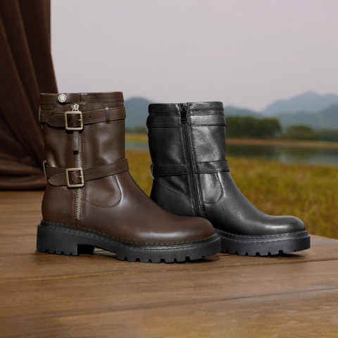 思加图2025秋季新款西伦敦工装靴机车靴中靴时装靴女靴子EIU02DZ5