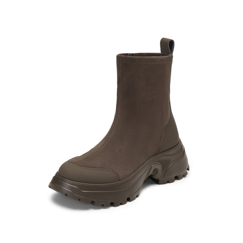 思加图2025冬季新款丝绒可可弹力靴厚底中靴瘦瘦靴女靴EFU29DZ5