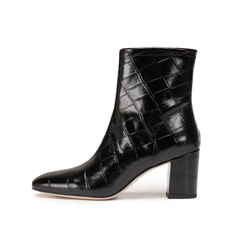 思加图2025冬季新款优雅时装靴短靴高跟靴黑色通勤女皮靴EYJ01DD5