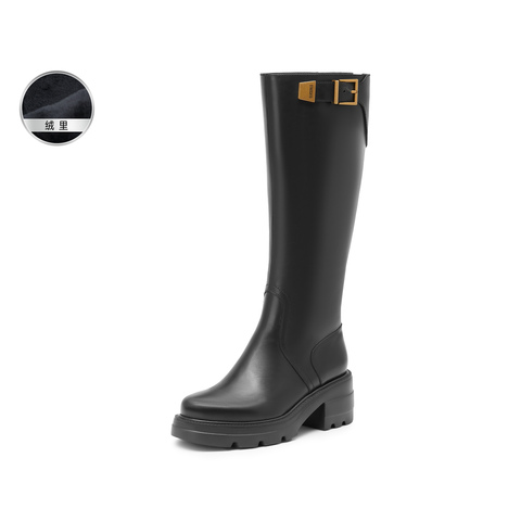 思加图2025冬季新款马鞍靴骑士靴机车靴长靴高筒靴女靴子EEZ19DG5