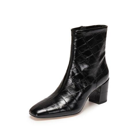 思加图2025冬季新款优雅时装靴短靴高跟靴黑色通勤女皮靴EYJ01DD5