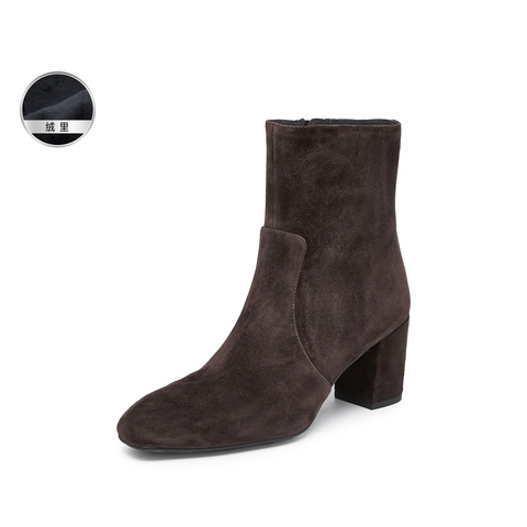 思加图2025冬季新款锈色海棠短靴粗跟通勤时装靴女皮靴子EYJ03DD5