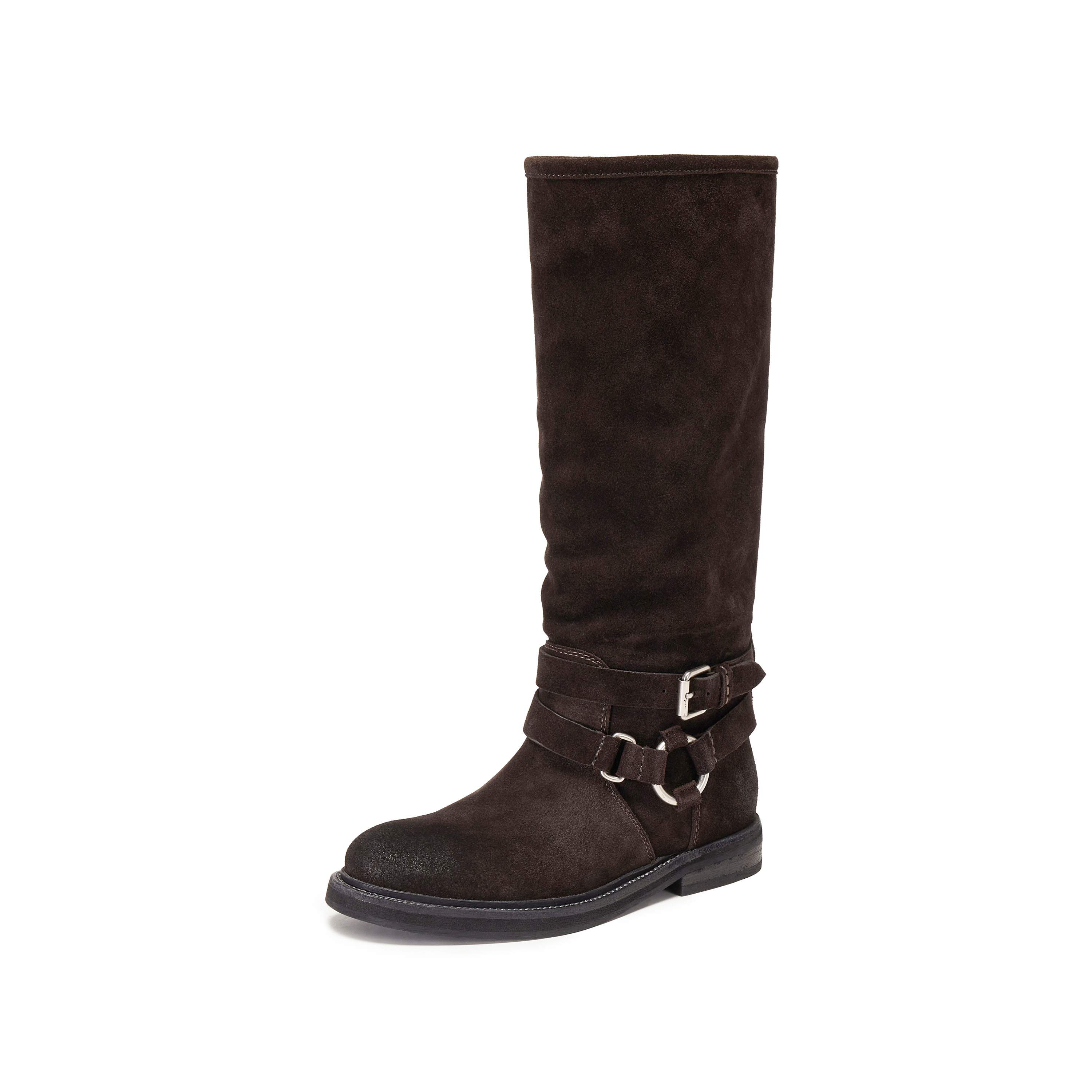 思加图2025冬季新款复古西部靴长靴高筒靴时装靴粗跟女靴Y5912DG5