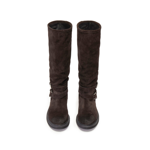 思加图2025冬季新款复古西部靴长靴高筒靴时装靴粗跟女靴Y5912DG5