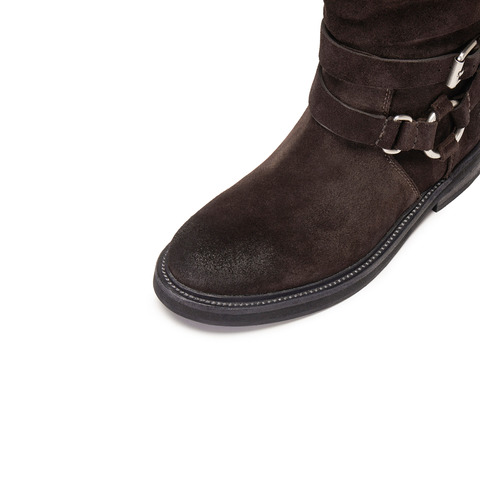 思加图2025冬季新款复古西部靴长靴高筒靴时装靴粗跟女靴Y5912DG5