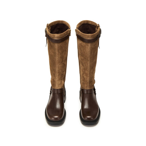 思加图2025冬季新款东十街骑士靴长靴时装靴粗跟女皮靴子EIH04DG5