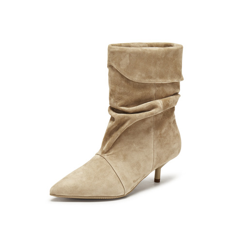 思加图2025冬季新款复古长靴时装靴堆堆靴细跟尖头女皮靴9S007DS5