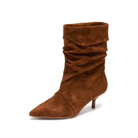 思加图2025冬季新款复古长靴时装靴堆堆靴细跟尖头女皮靴9S007DS5