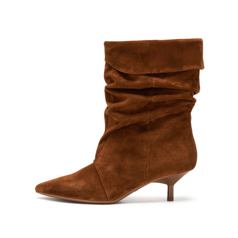 思加图2025冬季新款复古长靴时装靴堆堆靴细跟尖头女皮靴9S007DS5