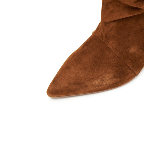 思加图2025冬季新款复古长靴时装靴堆堆靴细跟尖头女皮靴9S007DS5