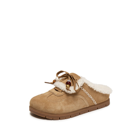 思加图2025冬季新款雪绒绒复古勃肯鞋大头鞋厚底半拖鞋女EIM02DH5