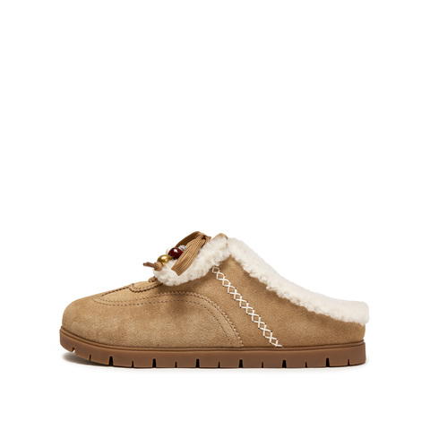 思加图2025冬季新款雪绒绒复古勃肯鞋大头鞋厚底半拖鞋女EIM02DH5