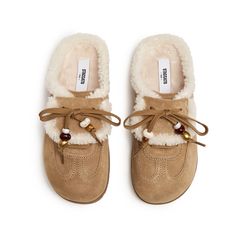 思加图2025冬季新款雪绒绒复古勃肯鞋大头鞋厚底半拖鞋女EIM02DH5