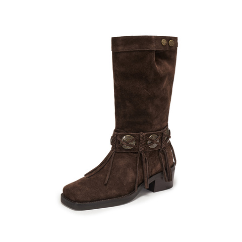 思加图2025冬季新款塞尔玛西部靴牛仔靴长靴高筒靴女靴子EI701DG5