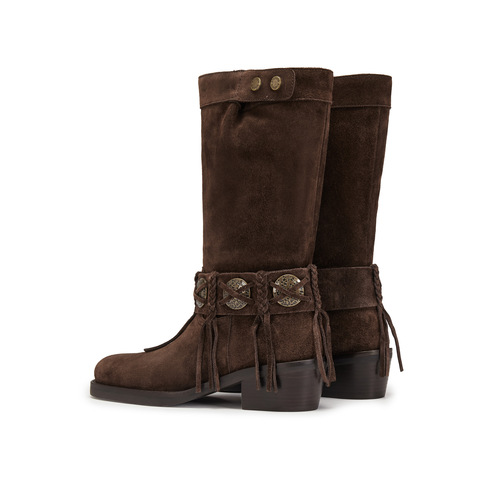 思加图2025冬季新款塞尔玛西部靴牛仔靴长靴高筒靴女靴子EI701DG5