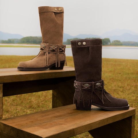 思加图2025冬季新款塞尔玛西部靴牛仔靴长靴高筒靴女靴子EI701DG5