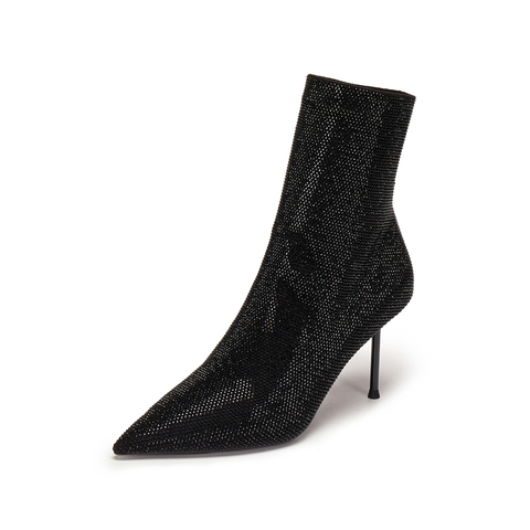 思加图2025冬季新款气质时装靴弹力靴中靴高跟鞋优雅女靴H8025DZ5