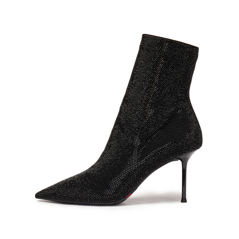 思加图2025冬季新款气质时装靴弹力靴中靴高跟鞋优雅女靴H8025DZ5