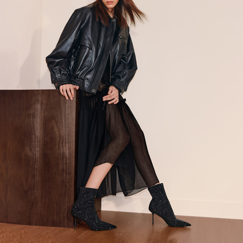 思加图2025冬季新款气质时装靴弹力靴中靴高跟鞋优雅女靴H8025DZ5