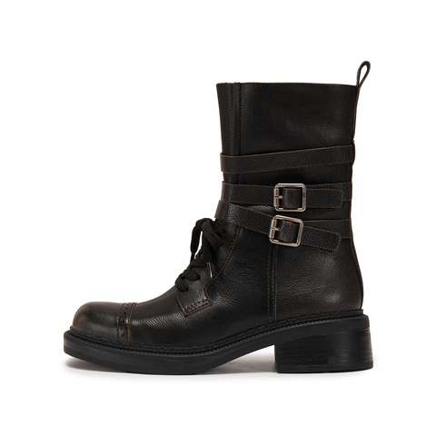 思加图2025冬季新款玫瑰鼓手马丁靴中靴厚底时装靴女靴子EIH02DZ5