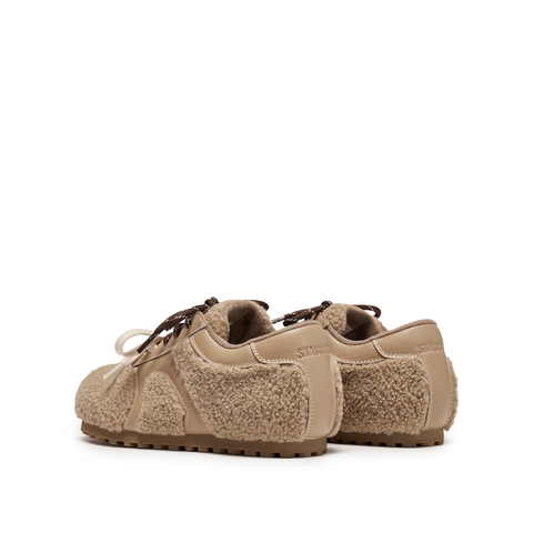 思加图2025冬季新款复古毛毛鞋德训鞋保暖平底鞋系带女鞋S2901DM5