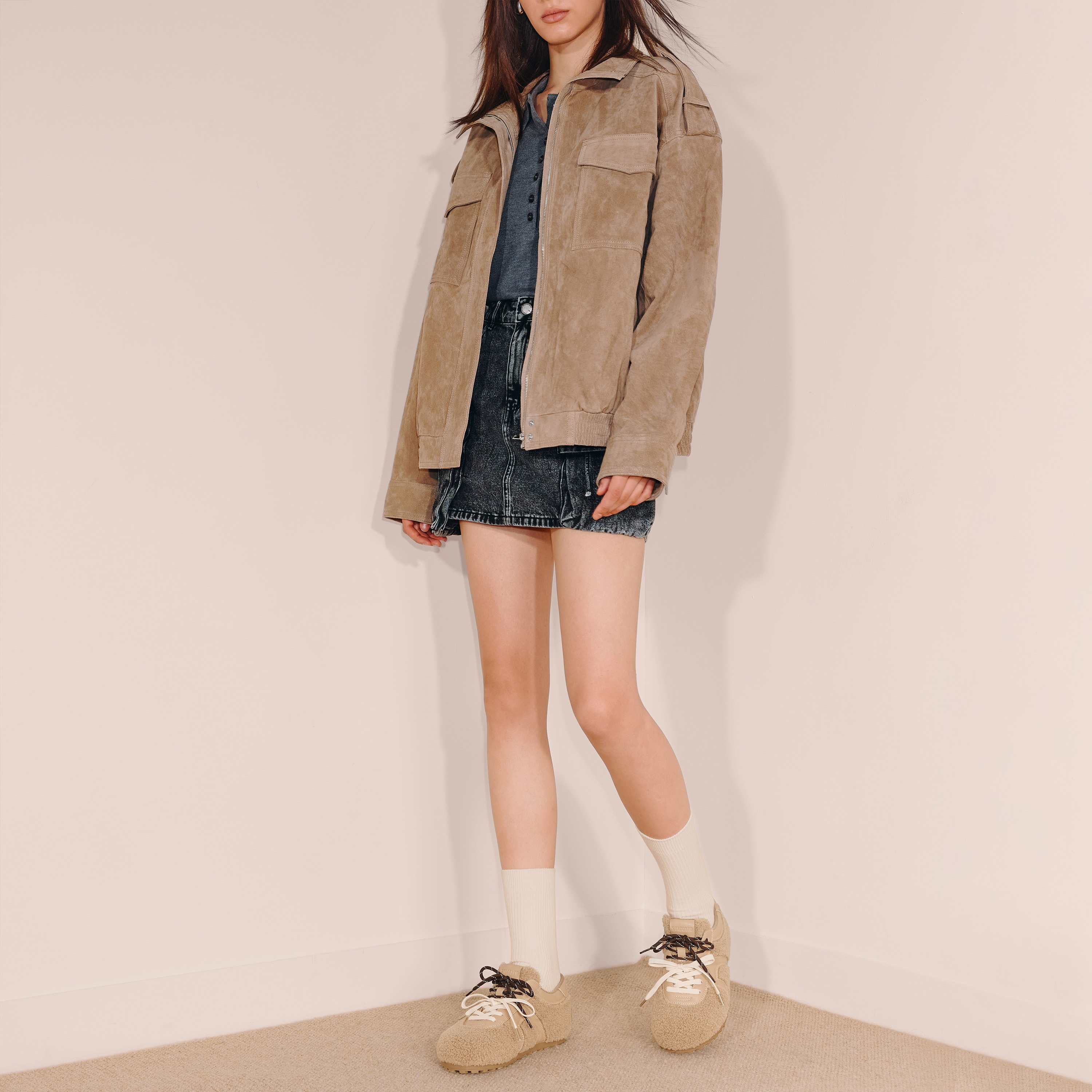 思加图2025冬季新款复古毛毛鞋德训鞋保暖平底鞋系带女鞋S2901DM5