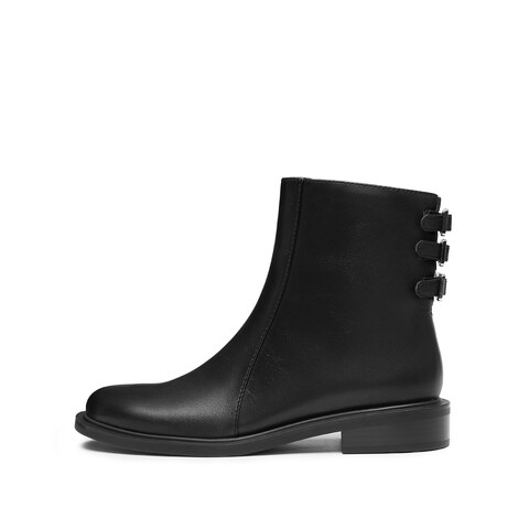 思加图2025冬季新款英伦风短靴粗跟时装靴黑色气质女靴EAJ43DD5