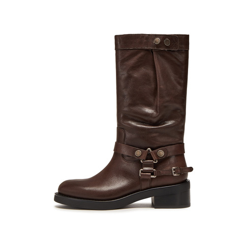 思加图2025冬季新款英伦风骑士靴长靴时装靴女皮靴EIJ05DG5