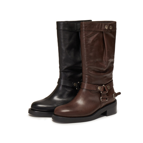 思加图2025冬季新款英伦风骑士靴长靴时装靴女皮靴EIJ05DG5