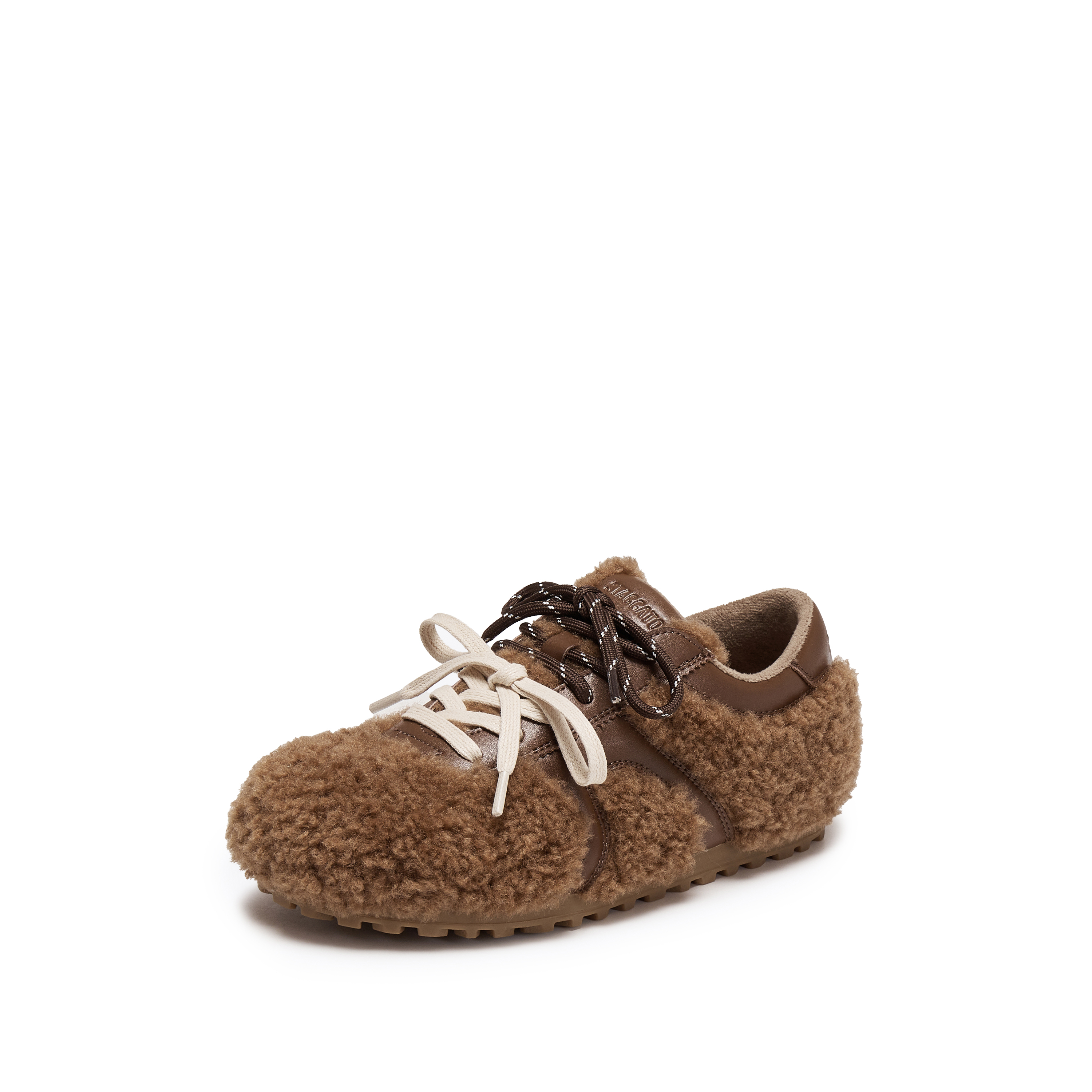 思加图2025冬季新款复古毛毛鞋德训鞋保暖平底鞋系带女鞋S2901DM5