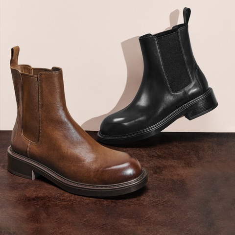 思加图2025冬季新款英伦风切尔西靴短靴时装靴粗跟女靴子B6326DD5