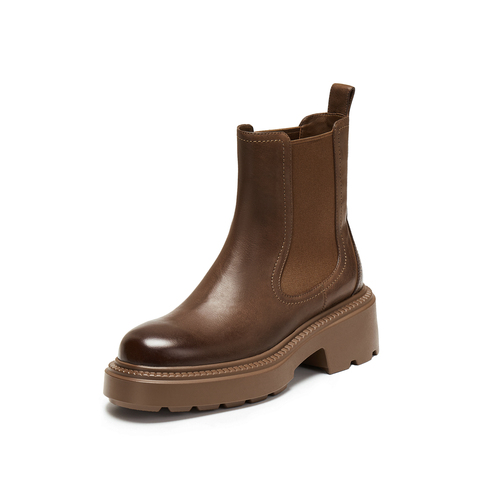 思加图2025冬季新款英伦风切尔西靴短靴厚底增高时装靴女B7313DD5